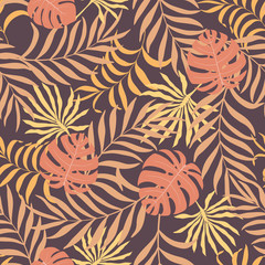 Tropical background with palm leaves. Seamless floral pattern