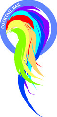 Color cock tail in round frame. Fictional brand as emblem, sign or logo
