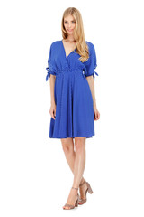 Fashion photo of young magnificent woman wearing dress