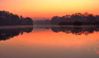 Autumn dawn on the river