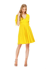 Fashion photo of young magnificent woman wearing dress