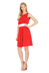 Fashion photo of young magnificent woman wearing dress