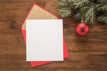 Red envelope on christmas holiday background 
