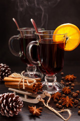 Christmas hot drink with spices and decoration
