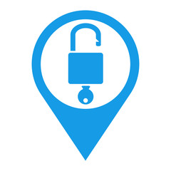 Obraz premium Icono plano localizacion candado abierto azul