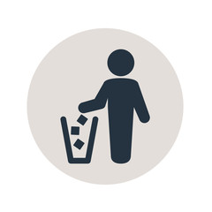 Icono plano papelera en circulo gris