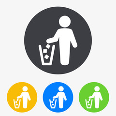 Icono plano papelera en circulo varios colores