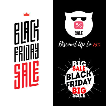 Black Friday Sale banners template. Pig in sunglasses with inscr