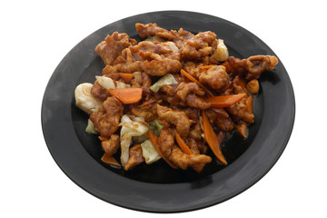 Chinese food. Chichen in soya sauce and vegetables