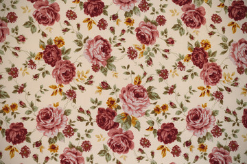 Cotton fabric in vintage roses pattern for background or texture