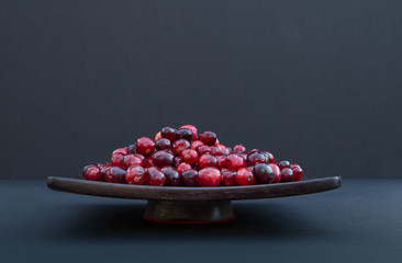 Cranberries on Platter against Black