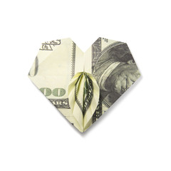 origami heart of banknotes