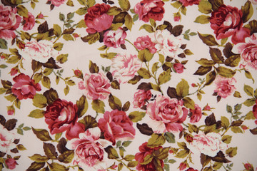Cotton fabric in vintage roses pattern for background or texture
