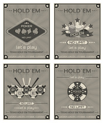 Set of poker posters for tournaments or promotion in retro style.