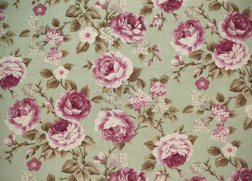 Cotton fabric in vintage roses pattern for background or texture