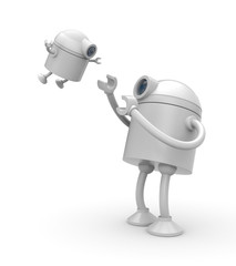 The robot plays with his son. 3d illustration