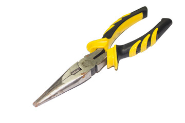 yellow pliers isolated on white background