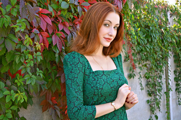 Woman in vintage green dress