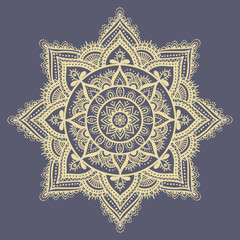 Mandala, highly detailed zentangle inspired illustration, ethnic tribal tattoo motive, blue background. Ornamental template for your backgrounds design.