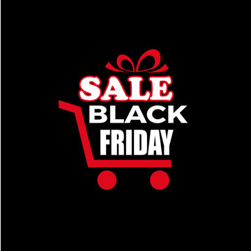 vector black friday sale on cart with gift