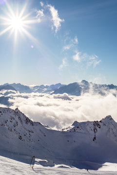 Skiing and Snowboarding in the winterly Stubai Alps