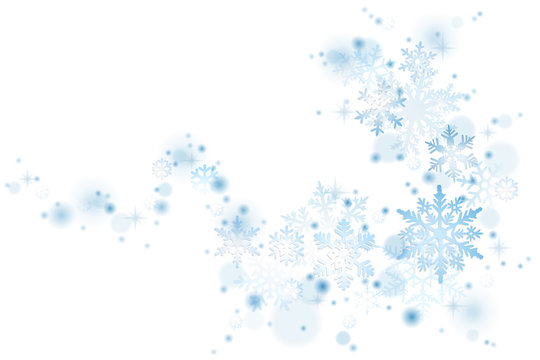 Swirl of blue Christmas snowflakes on white