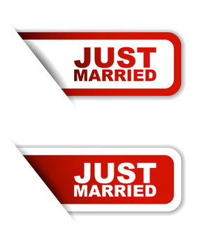 red vector just married, sticker just married, banner just married