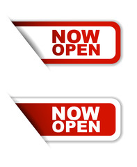 red vector now open, sticker now open, banner now open