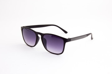 Black sunglasses on a white background.