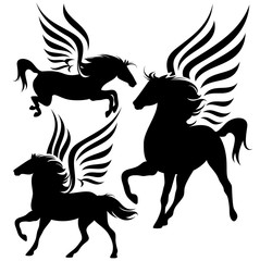 pegasus silhouette set black and white vector design