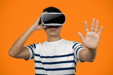 Young man with virtual reality headset.