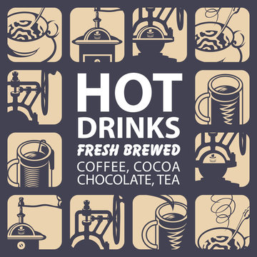 Fototapeta set of logo for hot drinks tea and coffee