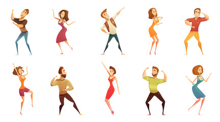 Dancing People Funny Cartoon Icons Set 