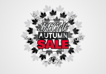 Big sale banner with autumn leaves
