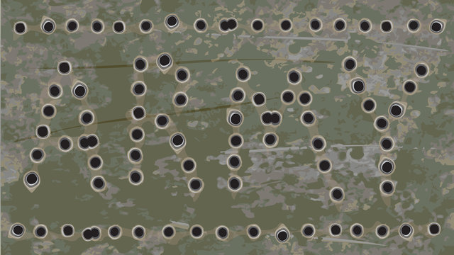 Army navy grunge vector background. Rusty iron pierced by bullets. Ratio 16:9.