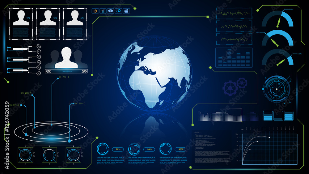 Poster abstract hud interface ui screen dashboard global system processing