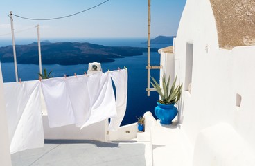 view on Aegean sea from Santorini island, Cyclades, Greece © lukaszimilena