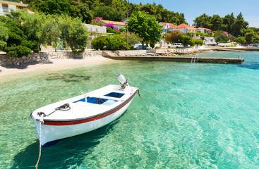 Fototapeta na wymiar crystal clear water in Orebic on Peljesac peninsula in Dalmatia, Croatia