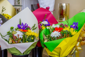 flower market, Miscellaneous colored flowers on a market in pots