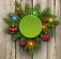 Fototapeta na wymiar Christmas background fir tree on wooden board