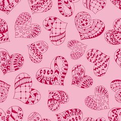 zentangle hearts seamless pattern