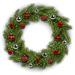 Fototapeta na wymiar White card with Christmas wreath. Vector christmas background.