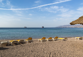 Fototapeta na wymiar Central public beach of Eilat - famous resort city in Israel