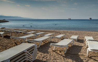 Central public beach of Eilat - famous resort city in Israel