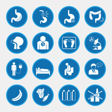 Esophageal cancer icons blue button