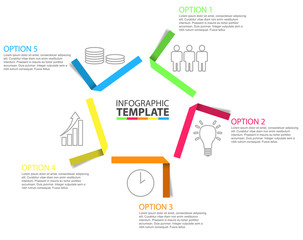 five step paper infographic template with icons