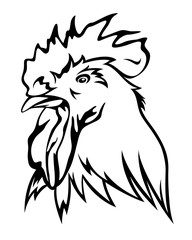rooster head black and white vector design