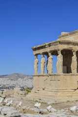 Temple of Athena and blue sky on the hill of the Acropolis of Athens in Greece II