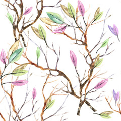coffee, Cezve, cup of coffee, coffee beans, branches, leaves, watercolor