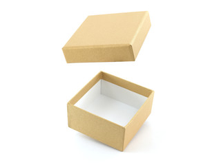 empty open luxury gold gift box isolated on white (lid floating in the air)